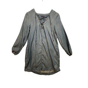 American Eagle Outfitters Womens Chambray Lace-Up Tunic Dress Size Blue Denim